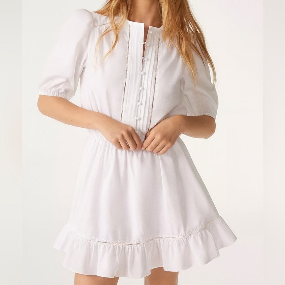 🆕ba&sh Cotton White Mini Dress Smocked Ruffle Hem Summer Casual Boho Chic Size S